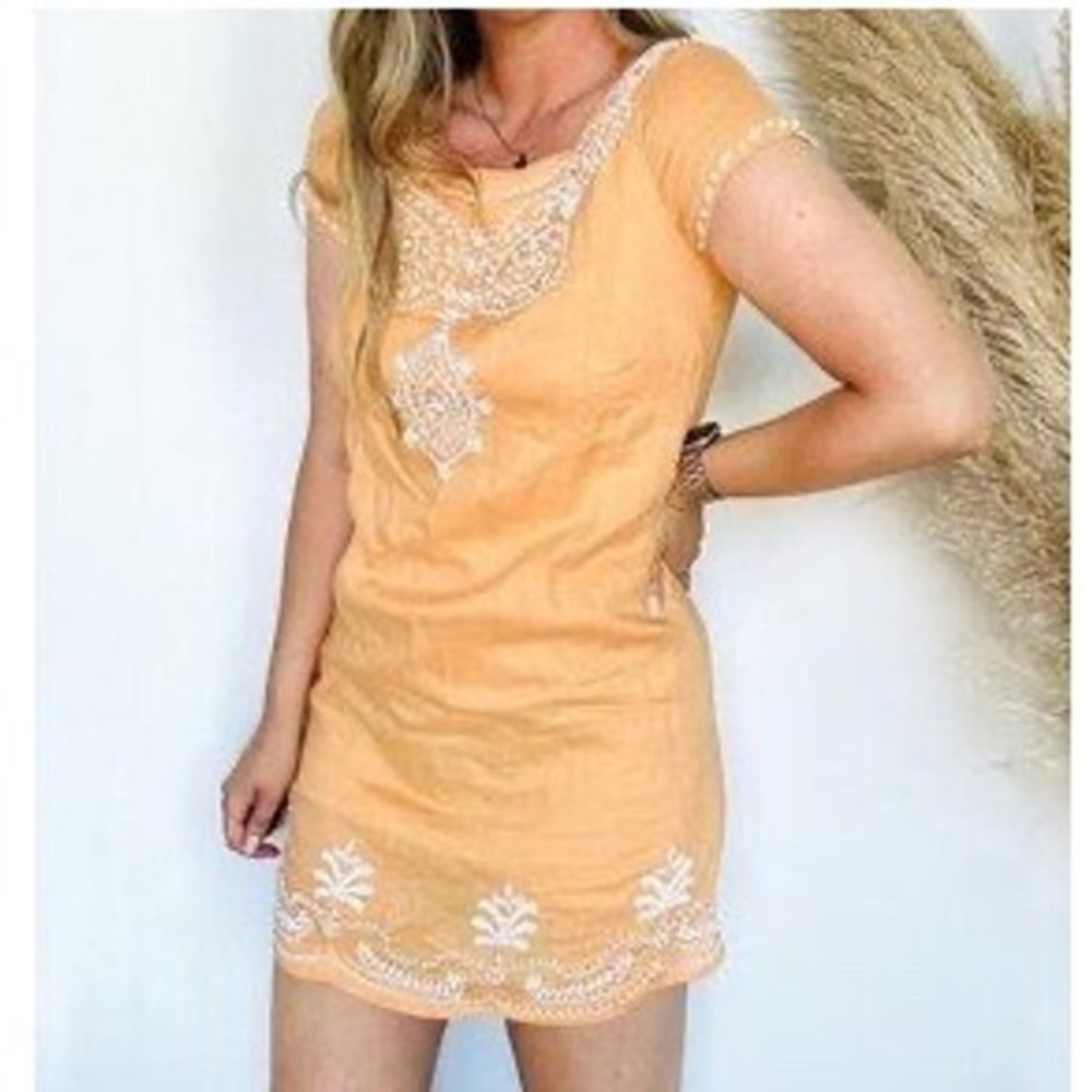 Lilly Pulitzer Embroidered Linen Shift Dress Orange‎ 6